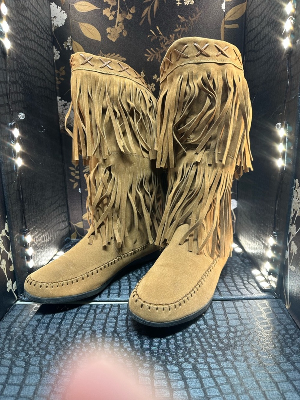 Rampage Fringed faux Suede Knee-High Boots in Chestnut size 11